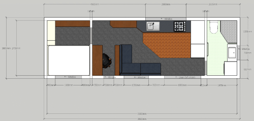 Absolute Floorplan 9.6m x 3m - 1 Bedroom - End Bathroom - Office